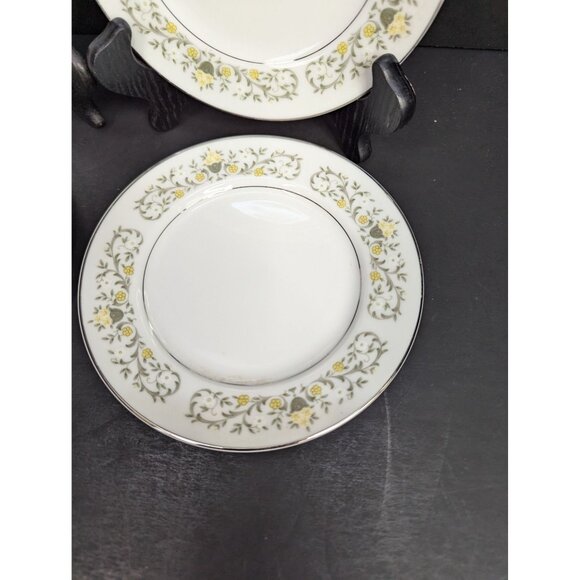 Vintage Fine China Japan Florentine 6 1/2 Inch Bread Plate Silver Trim Set of 4 - Picture 7 of 11
